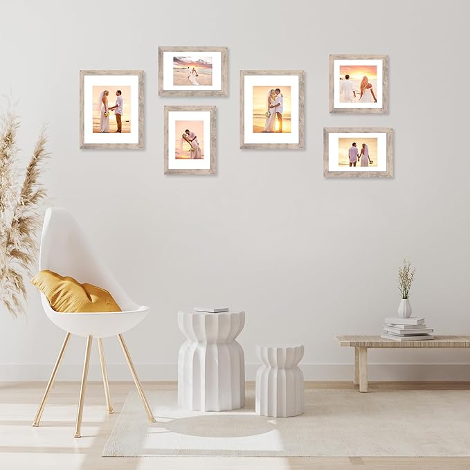 iRahmen 11x14 Picture Frame Set of 4 with Tempered Glass, Smoke Gray Frame Display 8x10 Pictures with Mat or 11 x 14 Without Mat, Wood Rustic Photo Frames for Horizontal or Vertical Wall Mounting