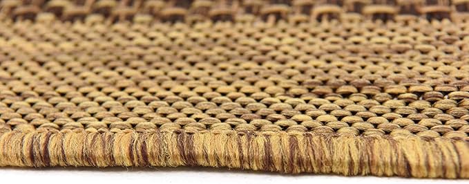 Unique Loom Outdoor Border Collection Area Rug - Multi Border (9' x 12' Rectangle, Light Brown/ Brown)
