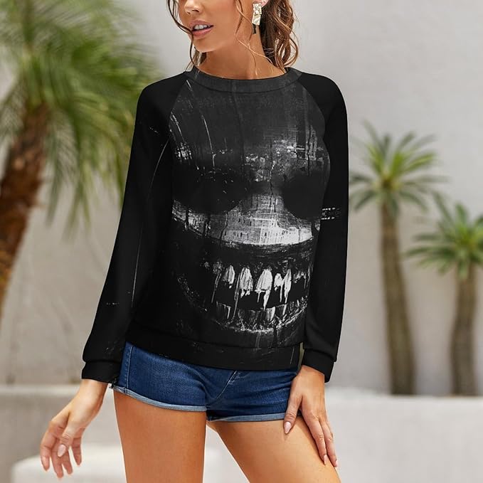 Halloween Sweatshirts for Women Funny and Spooky Print Crewneck Oversized Pullover Outdoor Lounge Fashion Sweater