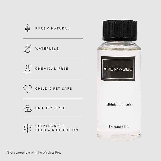 Aroma360 Diffuser Oil - Midnight in Paris - Aromatherapy Essential Fragrance Oil - Sandalwood, Warm Virginia Cedar & Beautiful Iris - 120ML 4.1 Fl oz