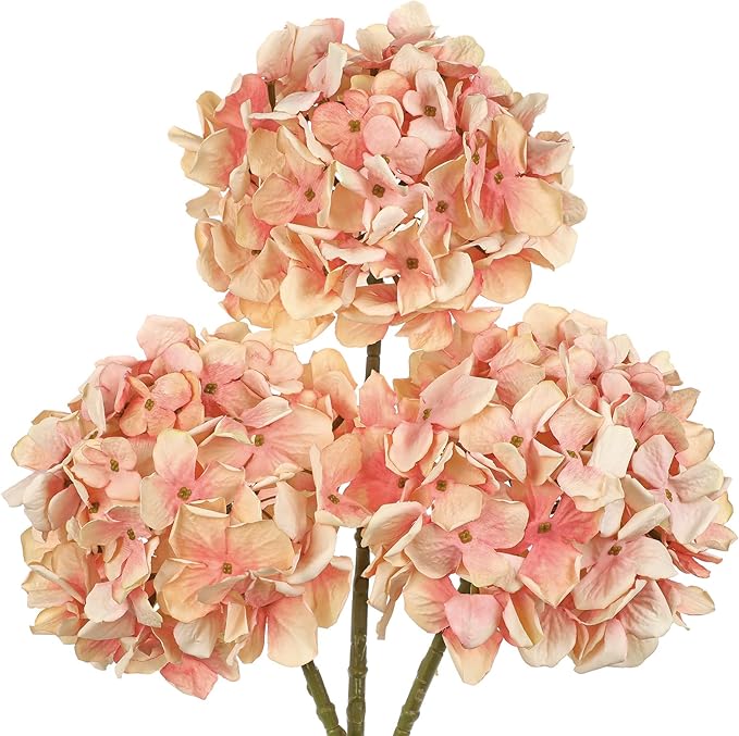 Light Carmine Pink Hydrangea Artificial Flowers, 19.6in Dried Textured Silk Hydrangea Flowers With Stems 3 Pcs Fake Flower Bouquet Faux Floral Stems Artificial Flower Bulk for Table Wedding Home Decor