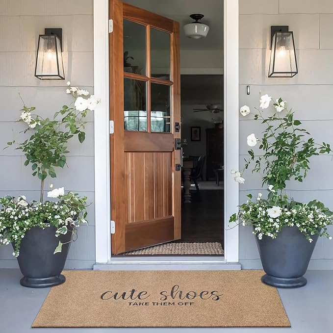 Indoor Door Floor Mat Welcome Doormat Cute Shoes Take Them Off Outdoor 18'x47 Brown Rugs Rectangular Rubber Non Slip Easy to Clean Washable Mats for Entryway Living Room Balcony Garden Hallway