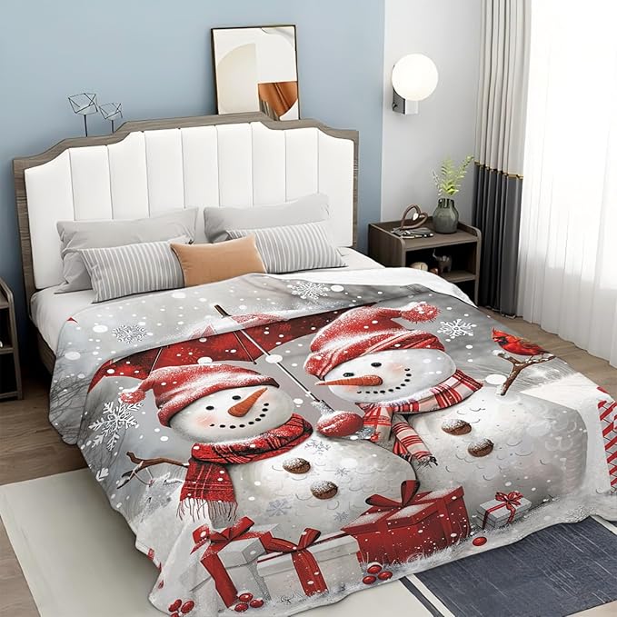 Tijuboni Snowman Throw Blanket for Girls Boys Women Men Kids Adults Soft Flannel Fleece Blanket for Couch Sofa Bed Home Decor 60"x80"