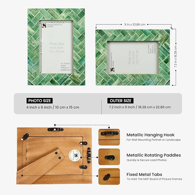 Handicrafts Home 4X6 Decorative Picture Frame, Christmas Decor, Bone Inlay Green Leaf Collection Photo Frame for Home & Shelf Decor– Vintage Frames for Gallery Wall, Desk Decor, Holiday Giftings