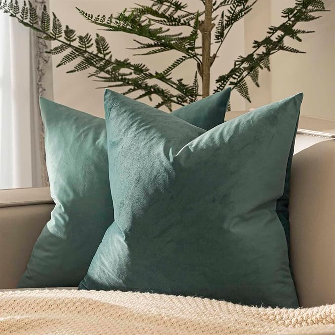 JUSPURBET Throw Pillow Covers Set of 2 Decorative Velvet Pillow Covers for Couch Sofa Bed Soft Euro Cushion Covers Cases with Invisible Zipper for Living Room Home Decor 28x28 inch,Emerald