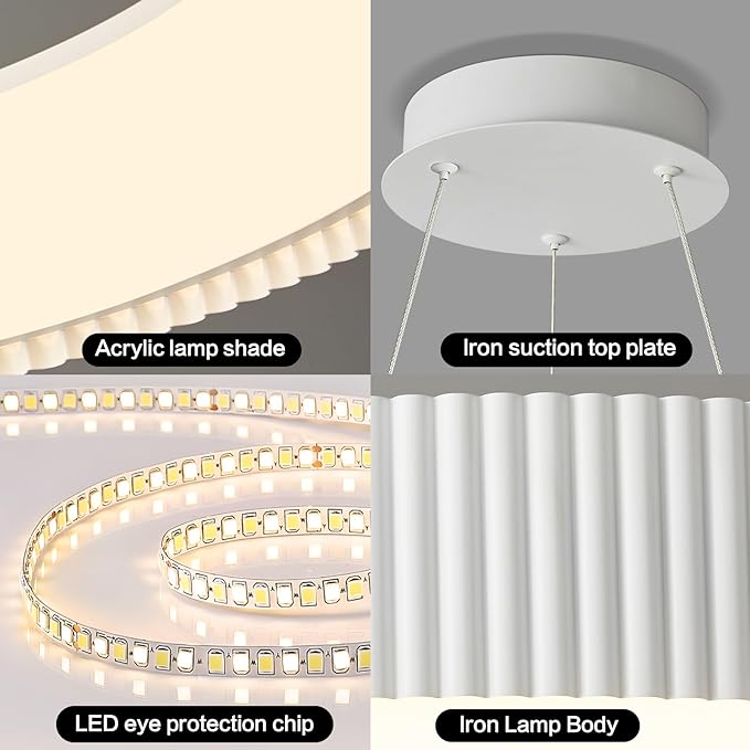 Modern LED Chandelier-18.5" White Dimmable Circular LED Pendant Light 1 Ring with Remote, Round Hanging Light for Kitchen Island, Dining Room, Living Room, Foyer, Entryway