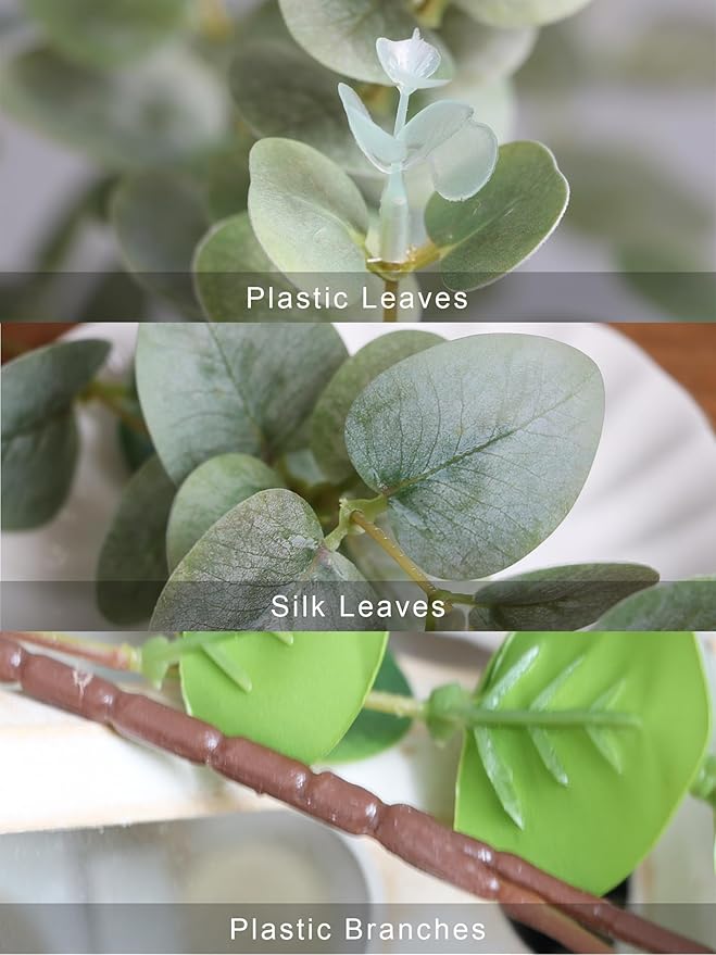 Forlaoers 4pcs 32" Tall Gray Green Artificial Eucalyptus Leaves Greenery Stems Fake Flowers Plants Branches for Vase Home Decor Indoor Arrangements Decoration