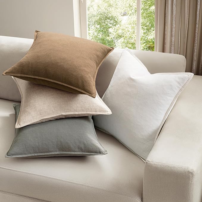 MIULEE Neutral Linen Pillow Covers Pack of 4 Decorative Natural Solid Throw Pillow Covers Soft Accent Boho Farmhouse Couch Pillowcases Modern Home Decors for Living Room Bed Sofa 24x24 Inch