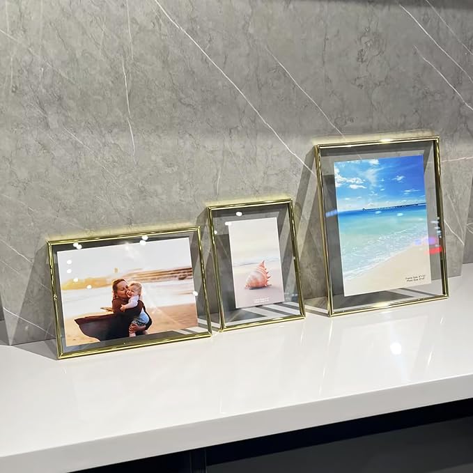 Wall Floating Frame, 8"×10", Gold, Wall Mounting or Wall Leaning, For Photo 6×8, 5×7, 4×6, Classy Gift For Festival, Wedding, Anniversary, Home or Office Décor