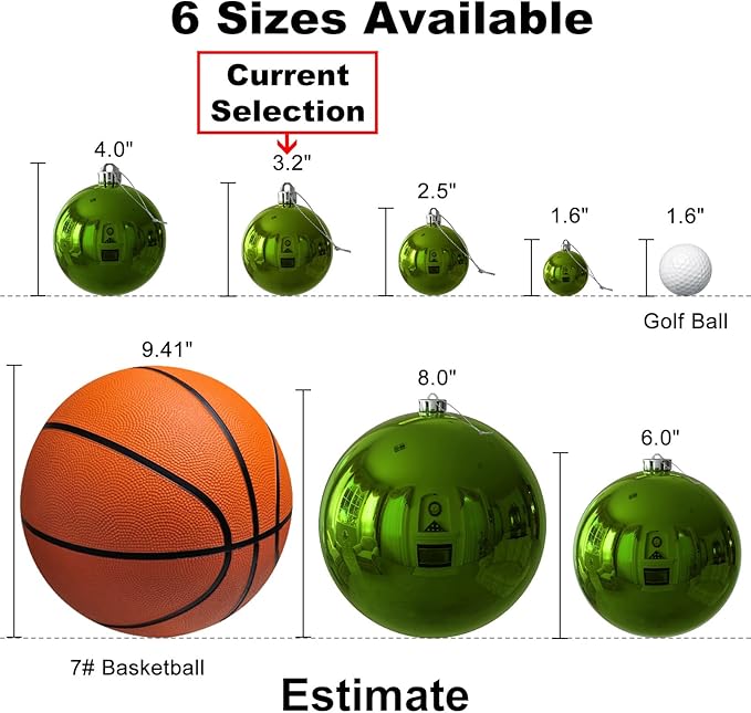 Lime Green 3.2" Large Christmas Balls - Christmas Tree Decoration Ornaments Shatterproof Hanging Balls for Birthday Halloween Holiday Wedding Decorations Set of 24pcs
