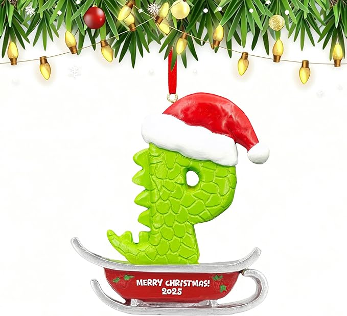 26 Letter Ornaments for Christmas Tree Decoration,Personalized Letters Ornaments, Initial Christmas Ornament, Hanging DIY Letter Xtmas Dinosaur Ornament, Gifts for Family Friends (P)