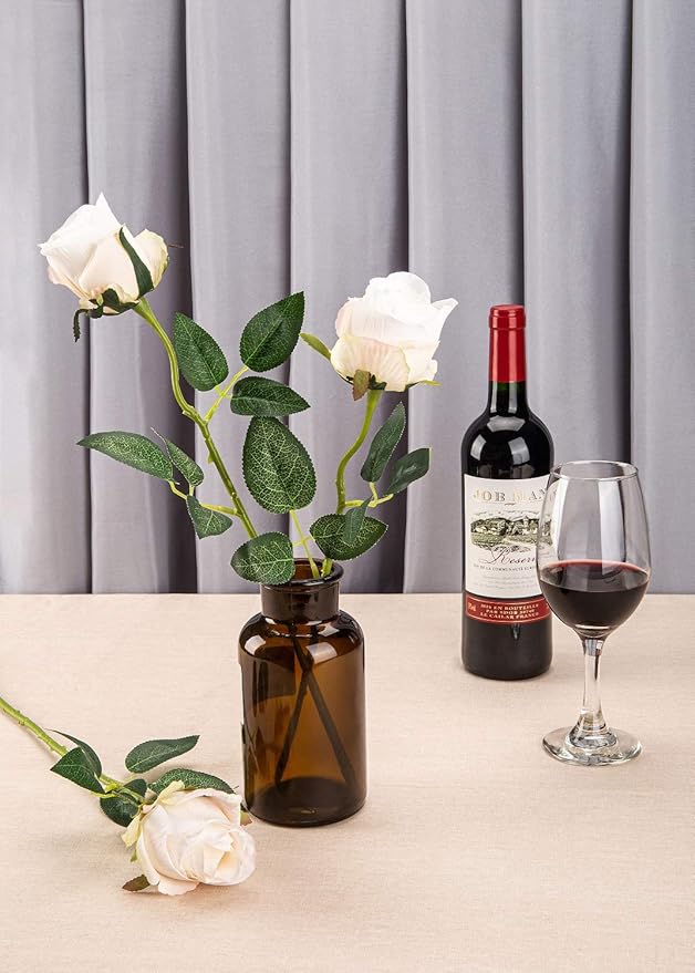 Flojery 10pcs Artificial Rose Flowers Long Stem Fake Silk Roses for DIY Wedding Bouquet Table Centerpiece Home Decor (White)