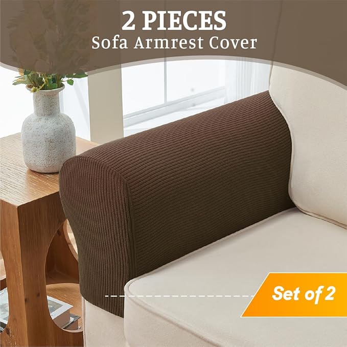 Sectional Couch Covers for Sofa Cushion L Shaped Couch Cover Washable Soft Couch Cushion Covers Stretch Sofa Slipcovers(2-Piece for Sofa Armrest Cover, Caramel)