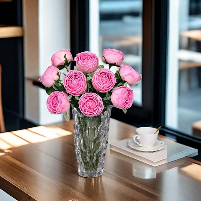 5Pcs Rose Real Touch Artificial Silk Flowers with Stems - Lifelike Latex Austin Rose Peony for Wedding Bouquets, Home Decor, DIY Floral Arrangements