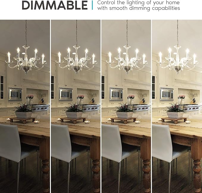 LUXRITE 4W Vintage Candelabra LED Bulbs Dimmable, 400 Lumens, 4000K Cool White, LED Chandelier Light Bulbs 40W Equivalent, Clear Glass, Filament Candle Bulb, UL Listed, E12 Base (6 Pack)