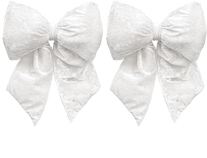 KI Store White Large Plush Velvet Bows Set of 2 12-Inch Christmas Bow Tree Topper for Christmas Tree Decoration Door Window Decor
