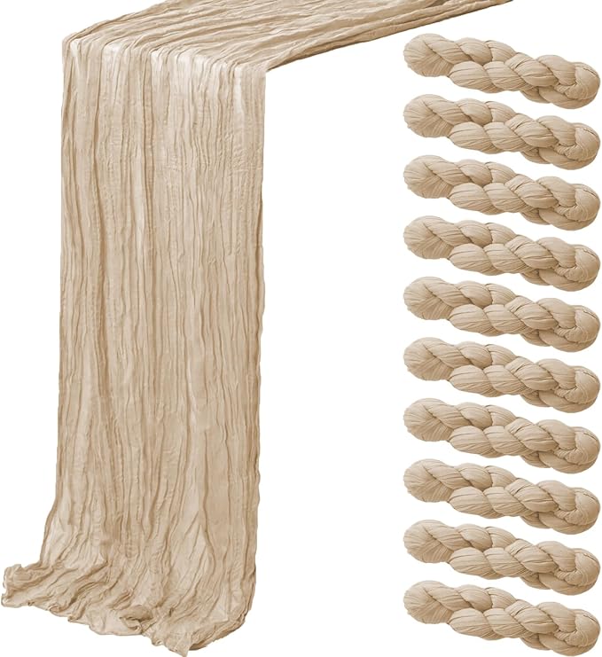 10 Pack Beige Cheesecloth Table Runner,10FT/120 Inch Boho Gauze Fabric Table Runner,Rustic Sheer Beige Cheese Cloth Runner Bulk for Wedding,Bridal Baby Shower,Birthday Party,Holiday Home Table Decor