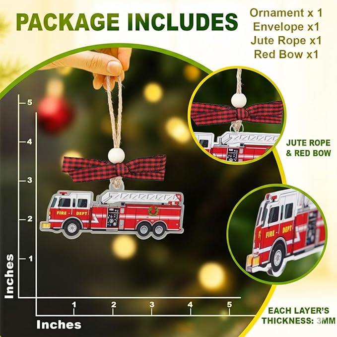 Fire Truck Ornament - Fire Truck Ornaments for Christmas Tree - Firefighter Christmas Ornaments - Firefighter Gifts for Fireman, Men, Kids, Boys - Acrylic Xmas Firefighters Ornament 2025