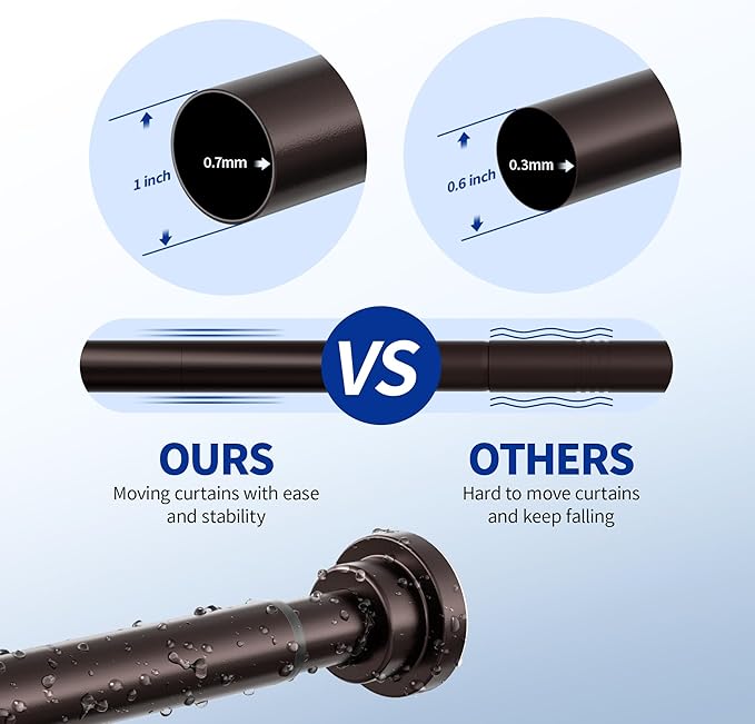 Shower Curtain Rod, 1" Diameter Heavy Duty Tension Shower Rod, Non Slip Adjustable 28-46 inch No Drilling Shower Curtain Rods Spring Tension For Bathroom, Shower Stall, No Rust, Bronze