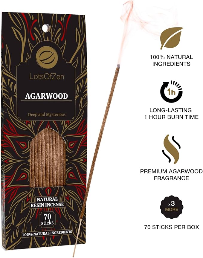Agarwood Incense Sticks - Natural Oud Wood Incense for Meditation & Relaxation - Slow Burning Oudh Sticks - Arabic Sandalwood Fragrance - Aromatic Bakhoor