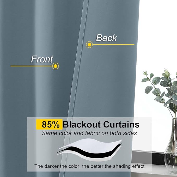 Stone Blue Cafe Blackout Curtains 36 Inch Length 2 Panels Set, Soft Solid Thermal Insulated Room Darkening Small Window Curtains for Kitchen Bathroom Basement, Stone Blue, Each, 40" Wx36 L