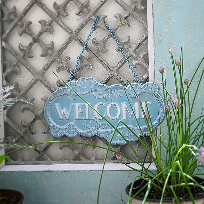All Chic Metal Welcome Sign for Front Door Hanging welcome decor Welcome Door Sign Small Hanging Welcome Back Decorations Decor Front Porch Weclome Sign