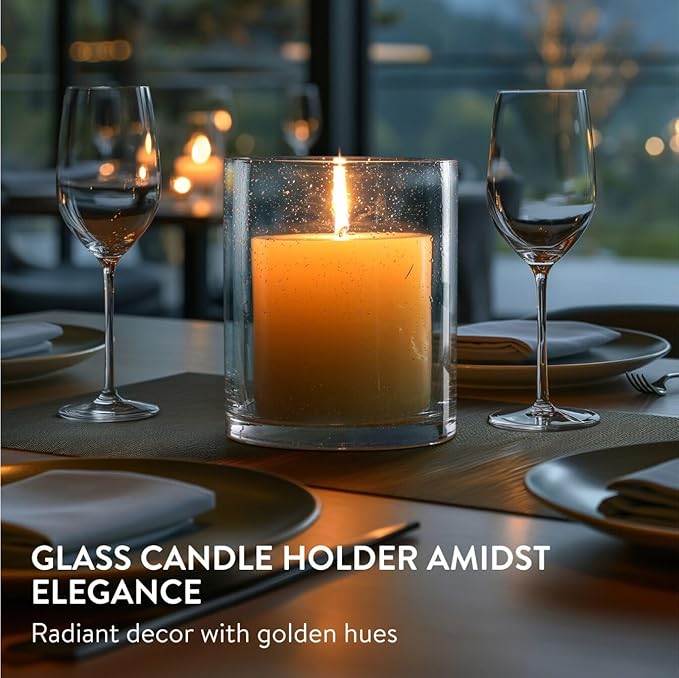 ELIXIR GLASSWARE Glass Candle Holder - Large Hand Blown Bubble Hurricane Pillar Candle Holders - Perfect for Centerpiece or Vase - Clear Hurricanes for Tall Candles - Set of 3