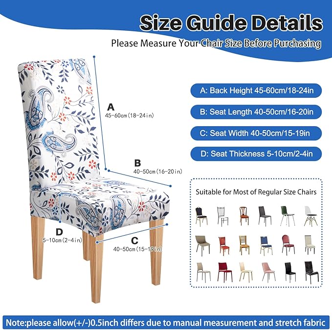 Dioxide High Stretch Chair Covers for Dining Chairs, Washable Dining Chair Covers Set of 6, Soft Kitchen Chairs Seat Covers, Parsons Chair Slipcovers Protectors for Home Hotel Restaurant Banquet