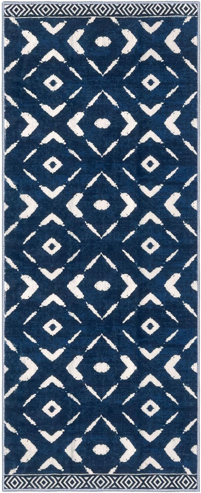KILOCOCO Hallway Runner Rug 2.6'x8' Runners for Hallways Washable Runner Soft Non Slip Printed Geometric Low-Pile Rugs Runners for Bedroom Kitchen Living Room Boho Rugs, Blue