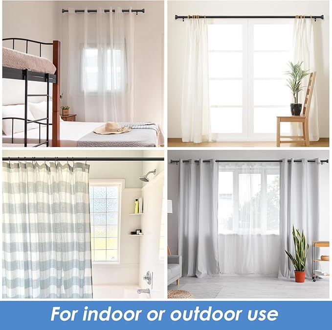 Rustic Curtain Rod, Industrial Curtain Rods for Windows 168 to 240 Inches, Blackout Wrap Around Curtain Rod, for Indoor and Outdoor, Simple Modern Design, 30 to 240 Inches, Black