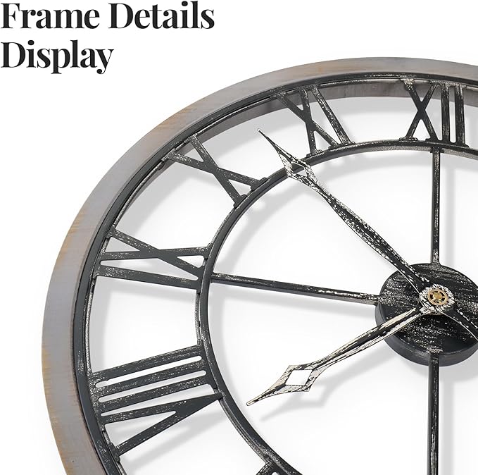 Cuspin Extra Large Wall Clock 36 Inch, Big Wood Metal Decorative Clocks for Living Room, Non-Ticking Silent Battery Operated Farmhouse Wall Clock Roman Numerals for Kitchen, Study, Office