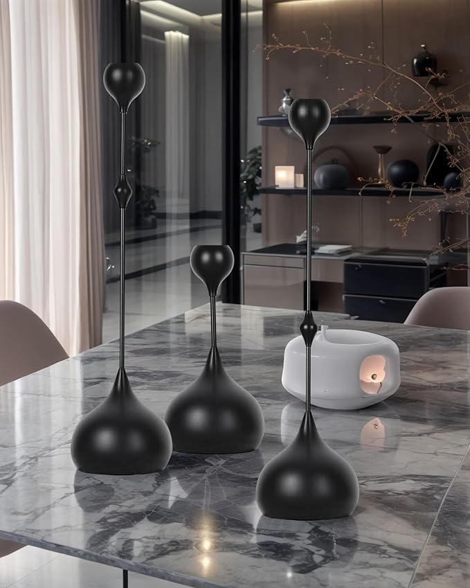 Candle Holders Set of 3 - Taper Candle Holders for Table Decor, Elegant Minimalist Design, Perfect for Weddings, Parties, and Home Decor (Black)