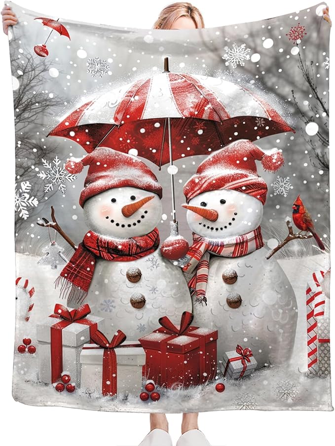 Tijuboni Snowman Throw Blanket for Girls Boys Women Men Kids Adults Soft Flannel Fleece Blanket for Couch Sofa Bed Home Decor 60"x80"