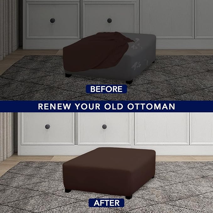 PureFit Super Stretch Form Fit Square Ottoman Cover Rectangle - Ottoman Slipcovers for Foot Stool & Folding Storage Furniture for Living Room with Nonslip Elastic Bottom (Medium-XL, Chocolate)