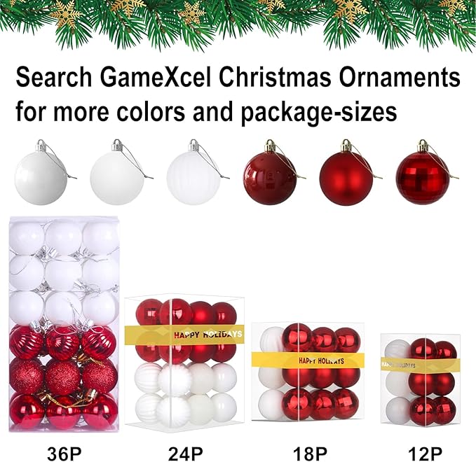 Red & White 3.2" Large Christmas Balls - Christmas Tree Decoration Ornaments Shatterproof Hanging Balls for Birthday Halloween Holiday Wedding Decorations Set of 24pcs