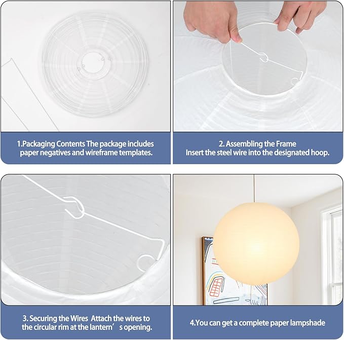 White Round Paper Lantern Lampshade, 22"x22'' Large Paper Lanterns Pendant Light Shade, Chinese Foldable Design for Living Room, Bedroom, Ceiling Lampshade Party Decor