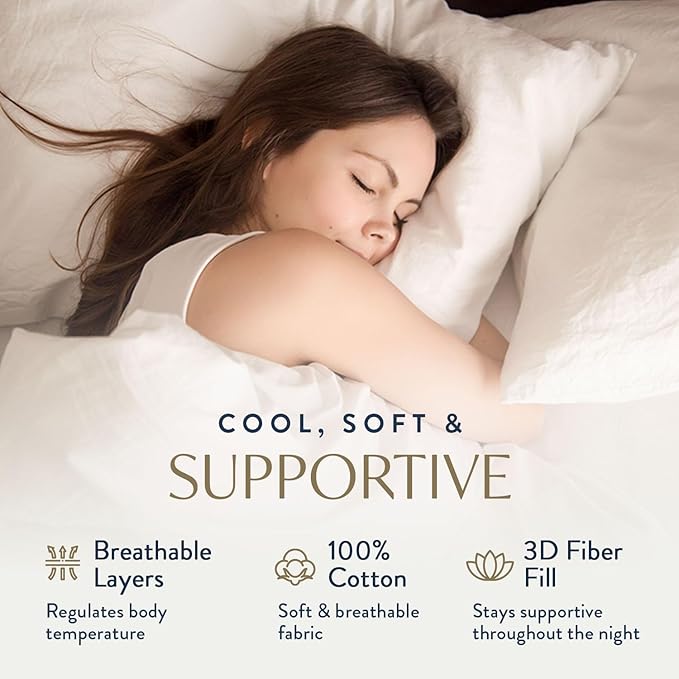 Digital Decor 100% Cotton Luxury Hotel Pillows Standard Size Set of 2, Cooling Hypoallergenic Down Alternative Bed Pillows for Sleeping, Medium Support for Side & Back Sleepers, Made in USA, 26" x 20"