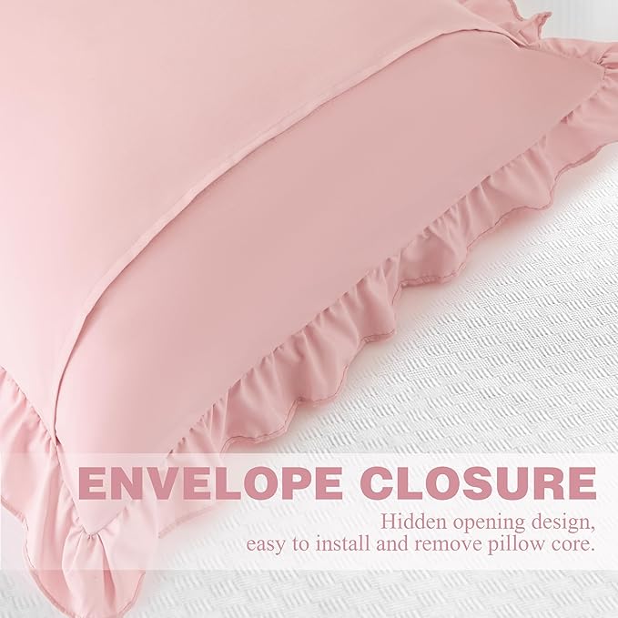 KKJIAF Ruffle Pillow Cases 26x26 Inches, Light Pink Square Ruffled Pillow Covers Set of 2, Microfiber Wrinkle Resistant Pillow Shams with Envelope Closure for Sofa Bed Living Room