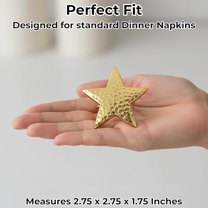 ALPHA Living HOME Napkin Rings Set of 12, Star Napkin Holders, Rustic Napkin Rings, Premium Metal Napkin Ring Bulk for Party Decoration, Dinning Table, Everyday, Family Gatherings (Gold)