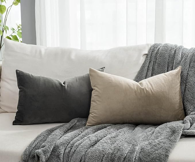 JUSPURBET Stone Decorative Velvet Throw Pillow Covers 16x24,Pack of 2 Luxury Soft Solid Cushion Cases for Sofa Couch Bed