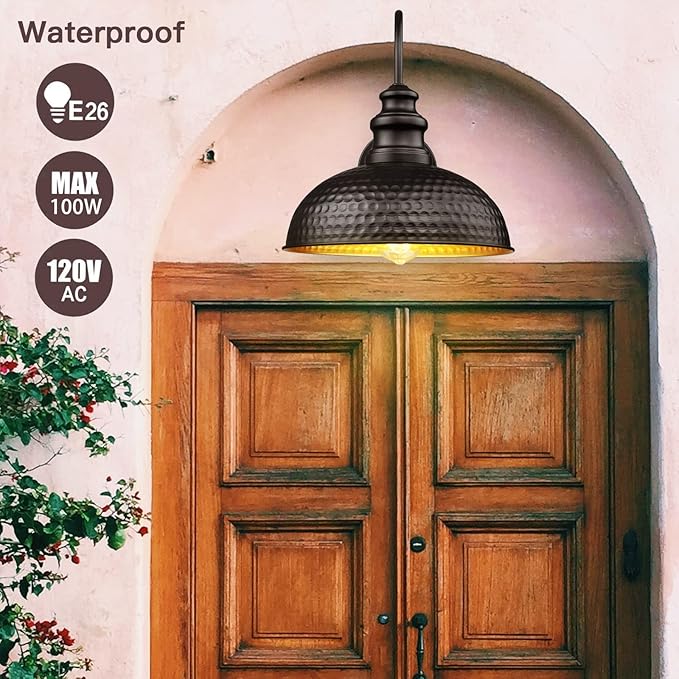 Farmhouse Outdoor Barn Light Fixtures, 12 Inch Dome Exterior Wall Lights, Rustic Outdoor Wall Sconces Outside Wall Mount Lantern with Bead Shape for Home, Porch, Garage, Doorway