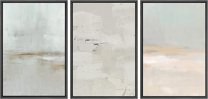 SIGNWIN Framed Canvas Print Wall Art Set Pastel Grunge Watercolor Landscape Shapes Abstract Illustrations Modern Art Decorative Nordic Chic Calm for Living Room, Bedroom, Office - 24"x36"x3 Black