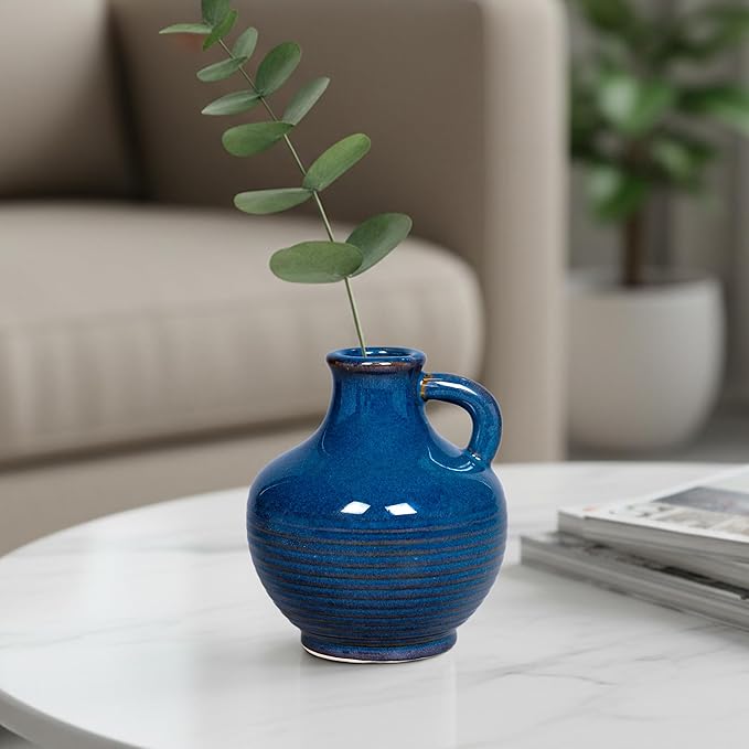 Sunddo Blue Ceramic Flower Vase, 6 Inch Small Modern Vase, Decorative Vases for Home Decor, Farmhouse Decor, Centerpieces, Entryway Living Room Dining Table Kitchen Decor
