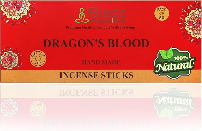 Bless-Dragons-Blood 100%-Natural-Handmade-Hand-Dipped Organic-Chemicals-Charcoal-Free Purification-Relaxation-Positivity-Yoga-Meditation Best-Woods-Scent (80 Sticks (4.20 OZ))