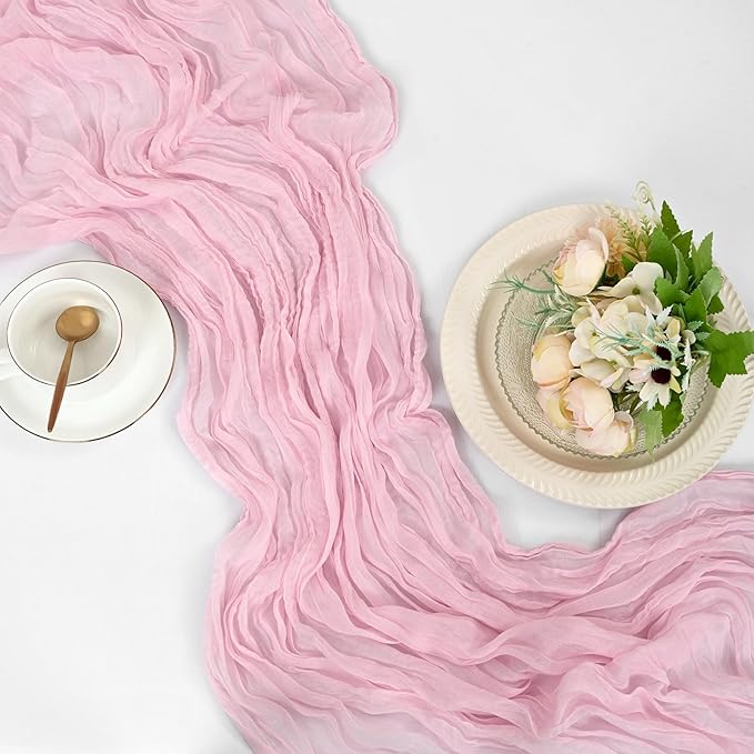 15 Pack Light Pink Cheesecloth Table Runner 17 x 108 Inch Fall Thanksgiving Boho Rustic Farmhouse Gauze Cheese Cloth Runner for Wedding Party Baby Shower Home Decor Holiday Decorations