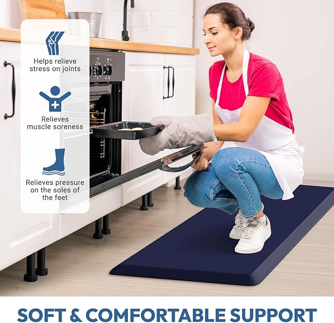 4/5 Inch Thick Kitchen Mat - Cushioned Anti Fatigue Mats for Kitchen Floor - Easy to Clean, Waterproof, Non-Slip Kitchen Rug for Sink, Office, Kitchen (22''x72'' Blue)