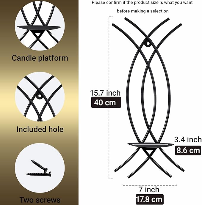 Black Wall Sconce Set of 2, Metal Candle Holder,Modern Hanging Decoration for Living Room, Farmhouse,Wall Mounted Candelabra with Minimalist Lines,Gothic Antique Decor