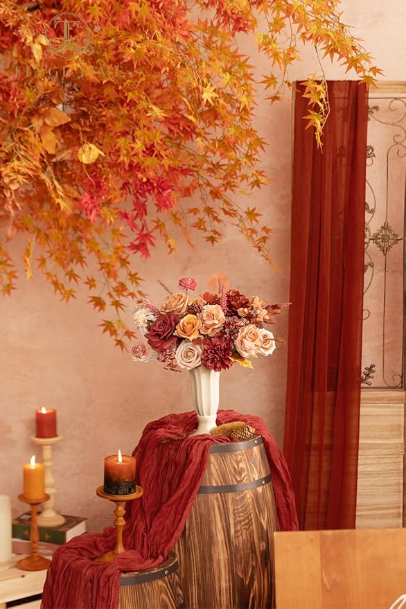 TINGE TIME Silk Fake Flowers Combo, Fake Foam Roses with Stems for DIY Wedding Bouquets Centerpieces Baby Shower Party Home Decorations(Terracotta)