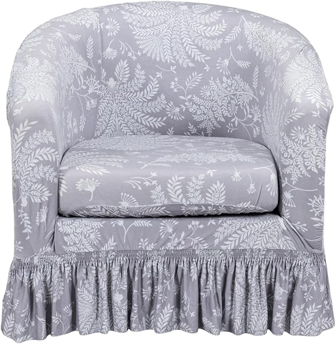 CRFATOP 2 Piece Club Chair Slipcover with Skirt Printed Tub Armchair Covers with Seat Cushion Cover Soft Printed Round Barrel Furniture Protector for Bar Counter Living Room,C05