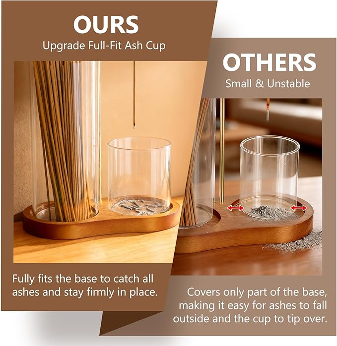 3-in-1 Incense Holder for Sticks, Upgrade Anti-Ash Flying Incense Burner with Enlarged Ash Catcher and Incense Storage Cup for Meditation, Yoga, Spa, Home Décor & Gifts (Cone Holder & Brush Included)